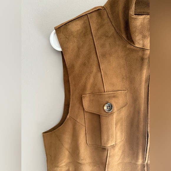 Lauren Ralph Lauren Faux Suede Vest Women’s SZ M Camel Brown Full Zip Mock Neck - Picture 4 of 7